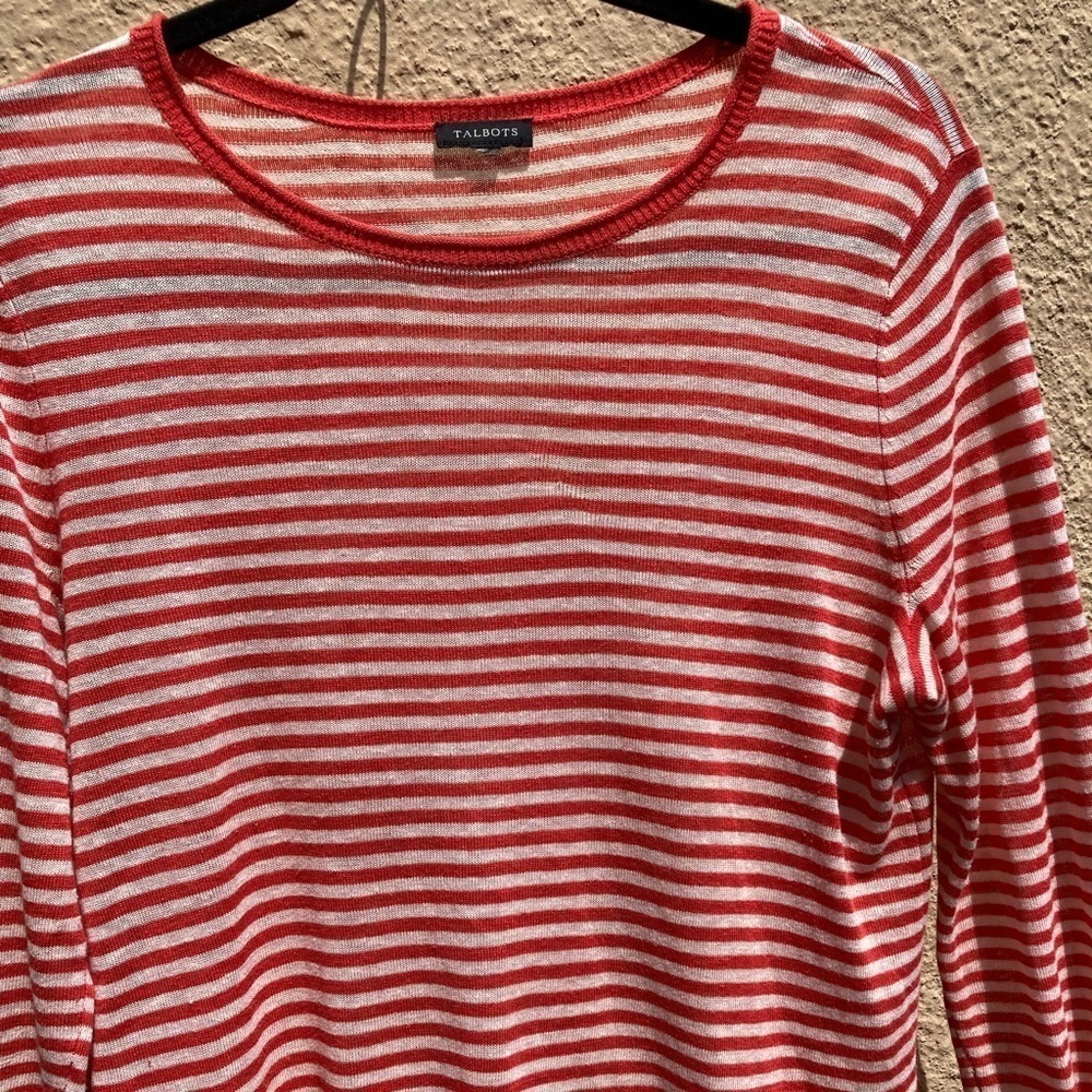 Women's Talbots Sweater Orange Striped NO TAGS Crew Vibrant Fall Linen Light - Picture 8 of 11